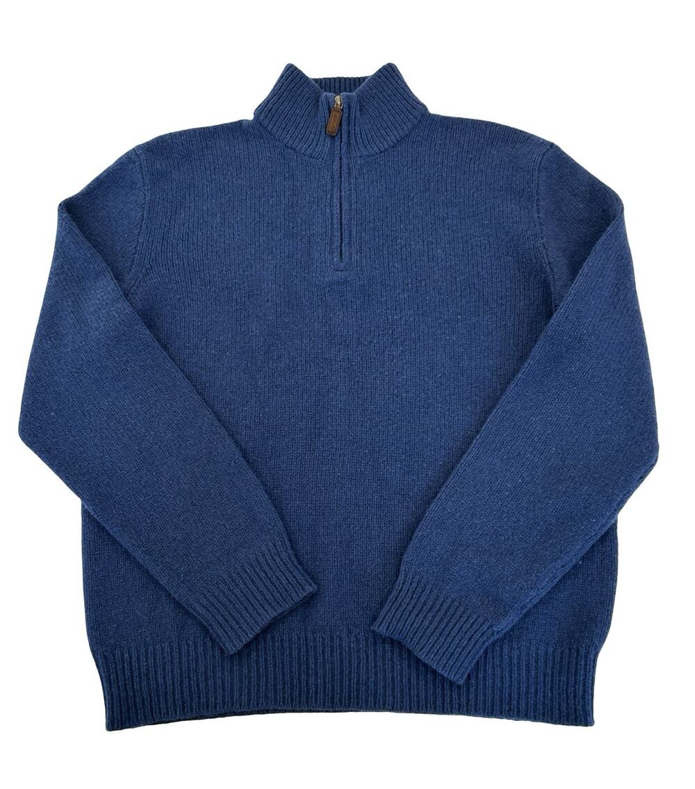 Polo Ralph Lauren Zip Pullover Sweater Mens Size L Blue Merino Wool & Angora